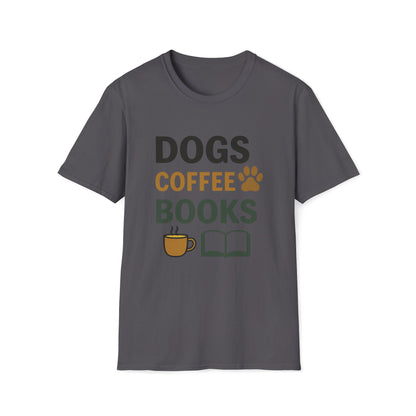 Dogs Coffee Books T-Shirt