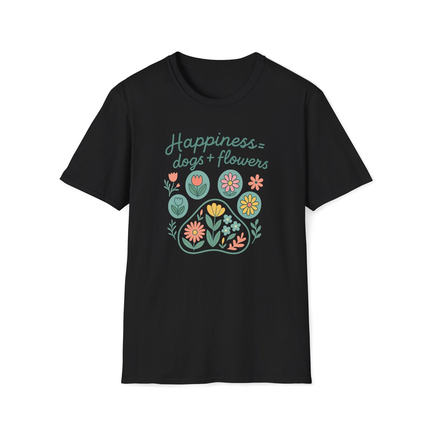 Happiness Dog Flowers P T-Shirt