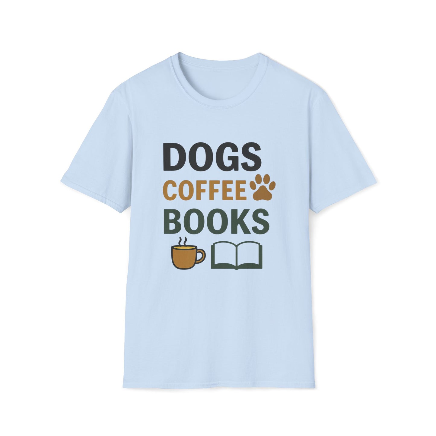 Dogs Coffee Books T-Shirt