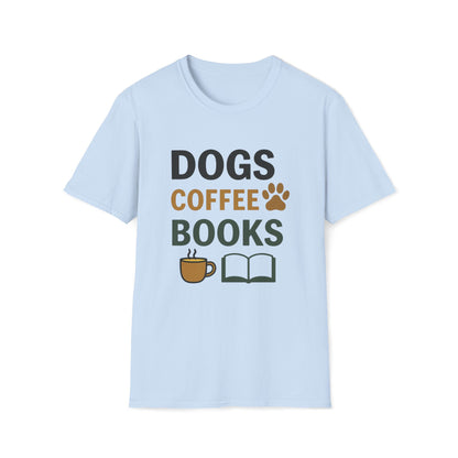 Dogs Coffee Books T-Shirt