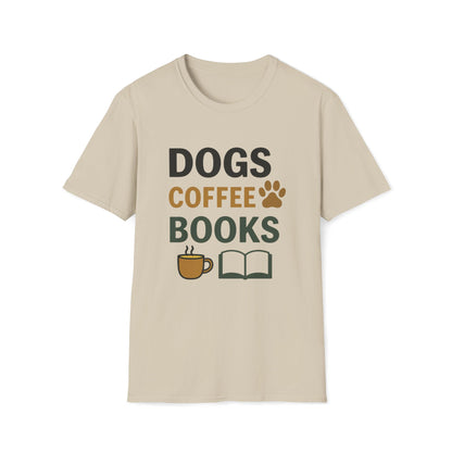 Dogs Coffee Books T-Shirt