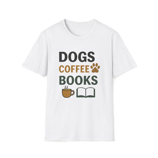 Dogs Coffee Books T-Shirt